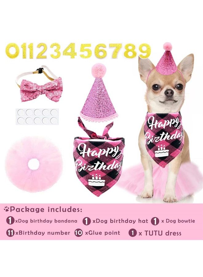 pet show 4Pcs Pink Dog Birthday Hat with 11 (0-9) Numbers Happy Birthday Bandana Dogs Bowties Tutu Dress Set for Small Dogs Cats Puppy Party Wedding Supplies - Image 3