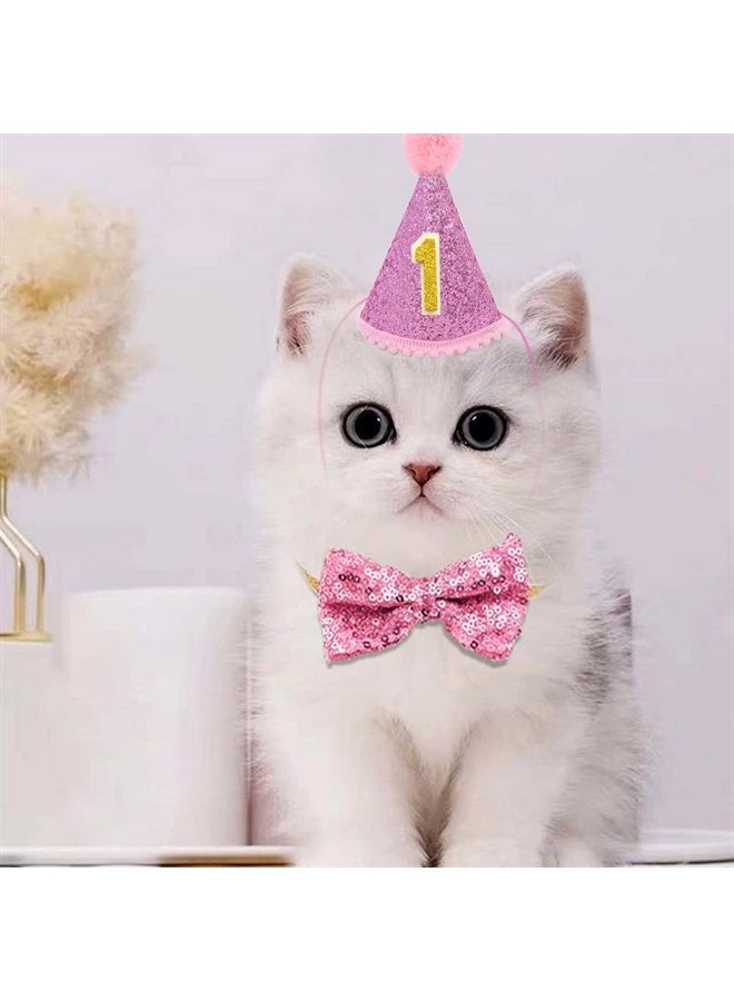 pet show 4Pcs Pink Dog Birthday Hat with 11 (0-9) Numbers Happy Birthday Bandana Dogs Bowties Tutu Dress Set for Small Dogs Cats Puppy Party Wedding Supplies - Image 4