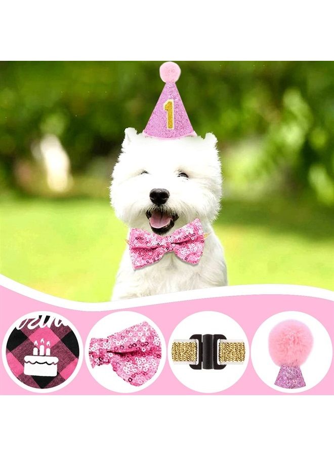pet show 4Pcs Pink Dog Birthday Hat with 11 (0-9) Numbers Happy Birthday Bandana Dogs Bowties Tutu Dress Set for Small Dogs Cats Puppy Party Wedding Supplies - Image 5
