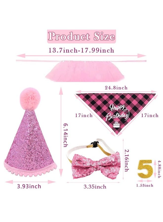 pet show 4Pcs Pink Dog Birthday Hat with 11 (0-9) Numbers Happy Birthday Bandana Dogs Bowties Tutu Dress Set for Small Dogs Cats Puppy Party Wedding Supplies - Image 2