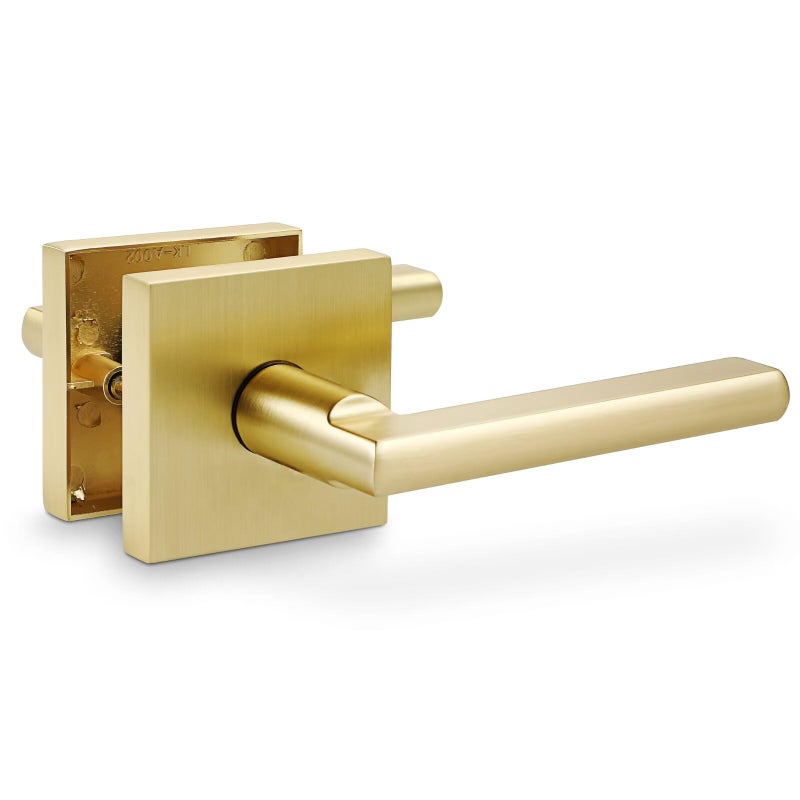 Linkaa Passage Gold Door Handles Satin Brass Door Lever Bedroom Bathroom Handles Keyless Interior Exterior Levers for Hallway GoldPassageNo Lock1 Pack