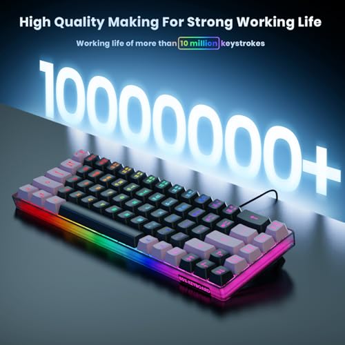 GEODMAER 65% Gaming Keyboard, LED Backlit, Ultra-Compact Anti-Ghosting No-Conflict 68 Keys Membrane Gaming Wired Keyboard for PC Laptop Windows Gamer(Black-Pink) - Image 3