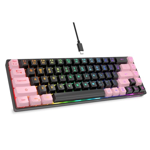 GEODMAER 65% Gaming Keyboard, LED Backlit, Ultra-Compact Anti-Ghosting No-Conflict 68 Keys Membrane Gaming Wired Keyboard for PC Laptop Windows Gamer(Black-Pink) - Image 1