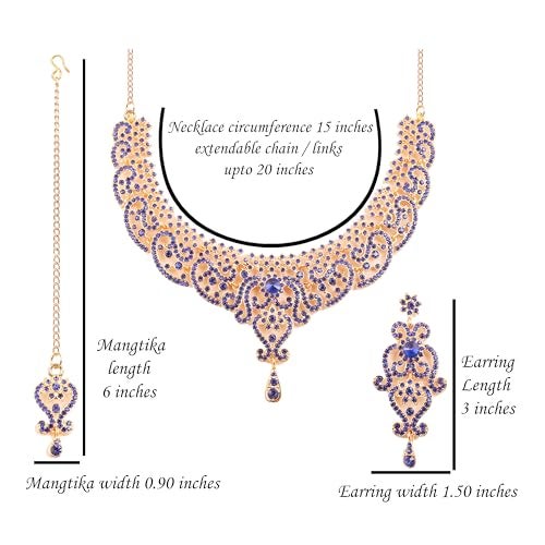 Touchstone Indian jewelry sets for women wedding bridal gold necklace bollywood desi jewellery gift party wear elegant faux blue sapphire rhinestone statement simple maang tikka bride accessories - Image 5
