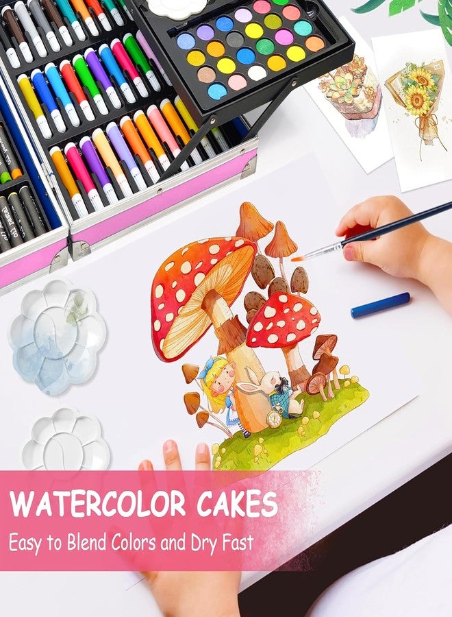 في جراسب مجموعة أدوات الرسم والتلوين VGRASSP المكونة من 145 قطعة بتصميم وحيد القرن، لعبة للأطفال من الجنسين - مجموعة أدوات مدرسية محمولة تتضمن ألوان باستيل زيتية، وألوان مائية، وأقلام تلوين، وأقلام رسم. - Image 3