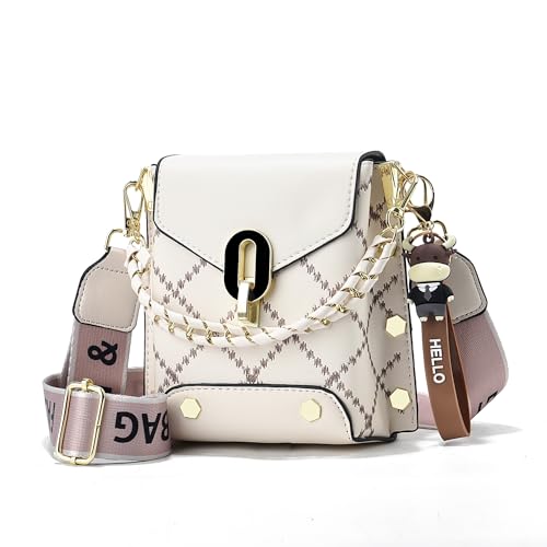 Xiaoyu Small Crossbody Bags for Women Fashion Cell Phone Purse Shoulder Handbags with Wide Strap (Beige) - Image 1