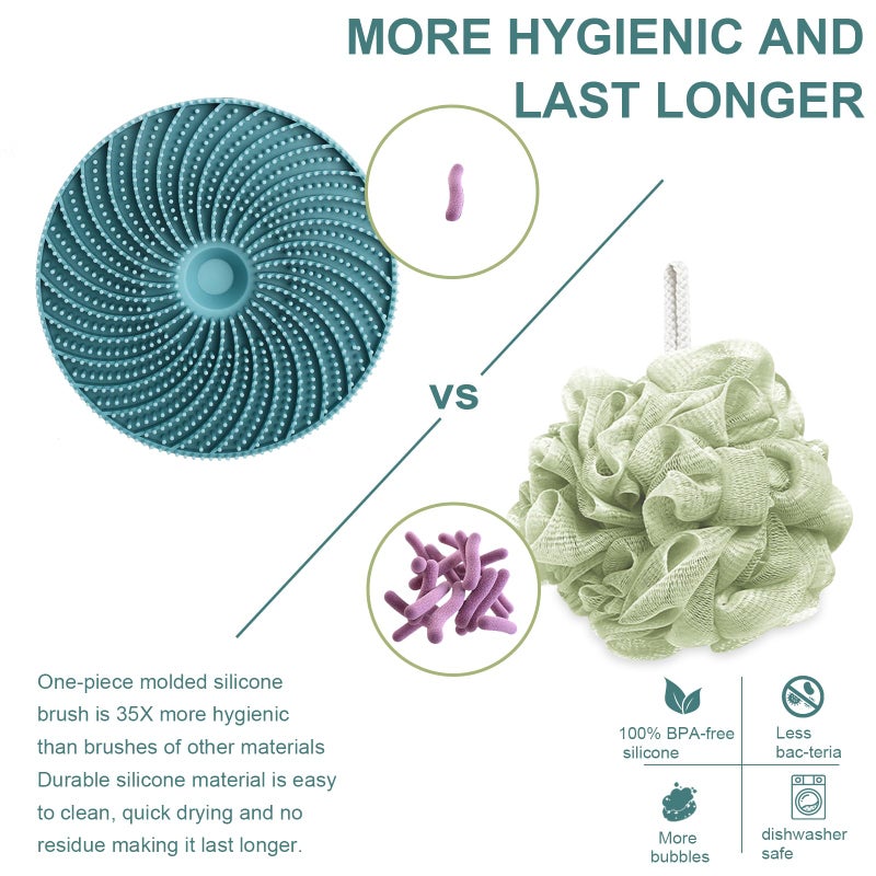 INNERNEED Food-Grade Silicone Body Scrubber Exfoliating & Massaging Shower Brush, More Hygienic Bathing Tool, for All Skin Types, Lathers Well, Longer Service Life (Dark Green) - Image 3