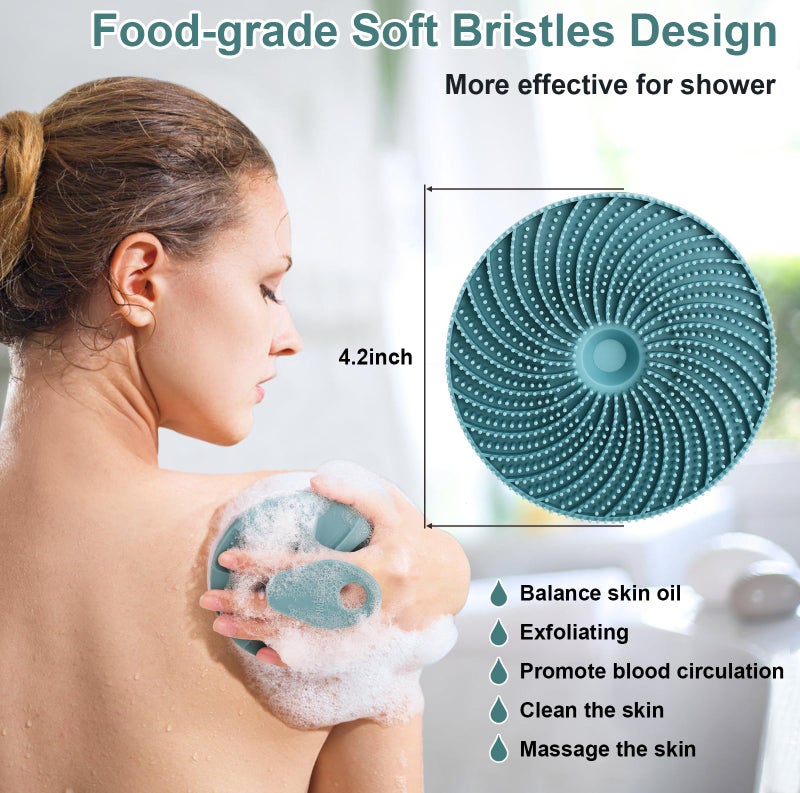 INNERNEED Food-Grade Silicone Body Scrubber Exfoliating & Massaging Shower Brush, More Hygienic Bathing Tool, for All Skin Types, Lathers Well, Longer Service Life (Dark Green) - Image 4