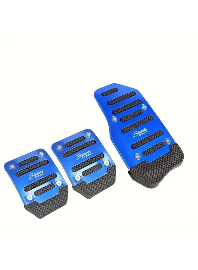 Blue 3pcs Aluminum Alloy Anti Slip Automotive Pedal Set Ergonomic Design Durable Lightweight For Accelerator Brake Manual Transmission Vehicles Interior Upgrade - Image 4