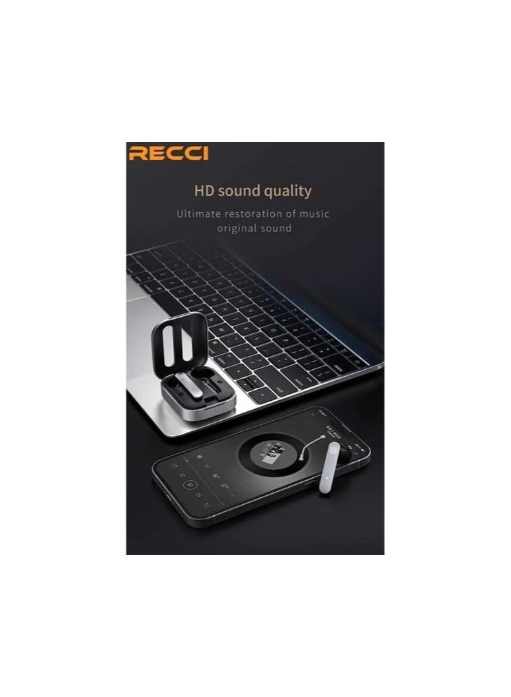 RECCI RT13 - Wireless earphones - Easy to wear and comfortable for long-term use - With touch feature - Gaming headset - HIFI and HD sound - Type-C fast charging port - Gray color, in-ear - Image 3