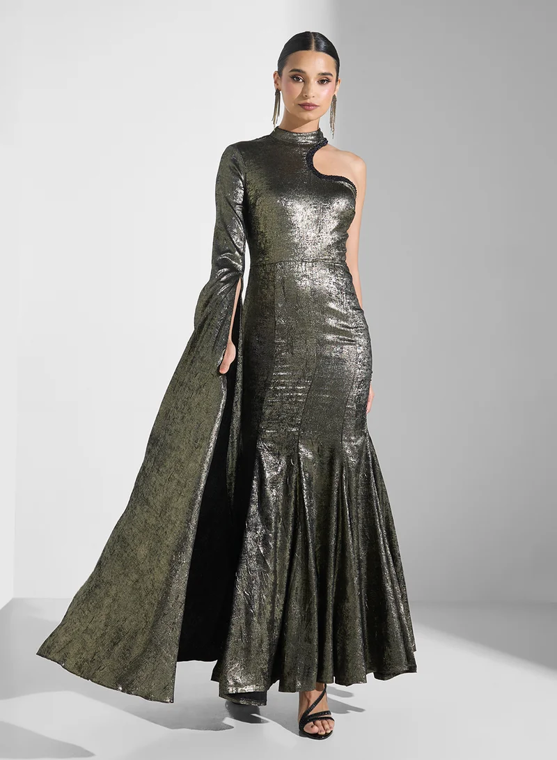 Threadz by Ajooni Asymmetric Metallic Gown
