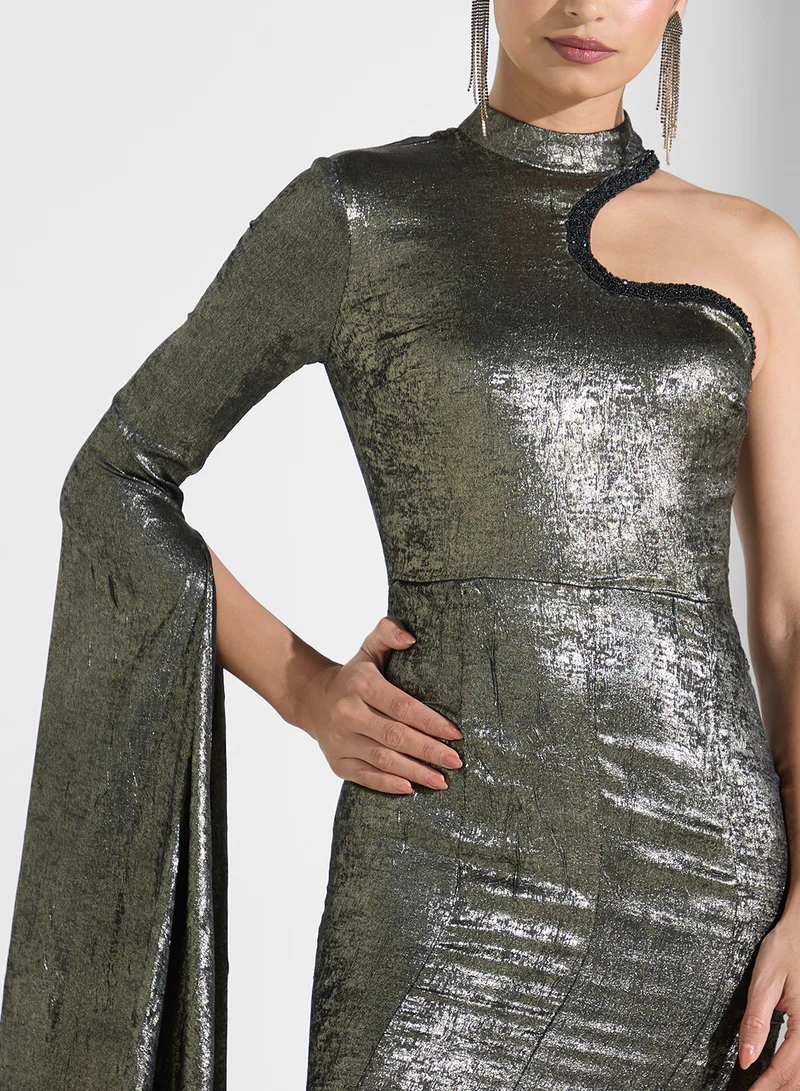 Threadz by Ajooni Asymmetric Metallic Gown