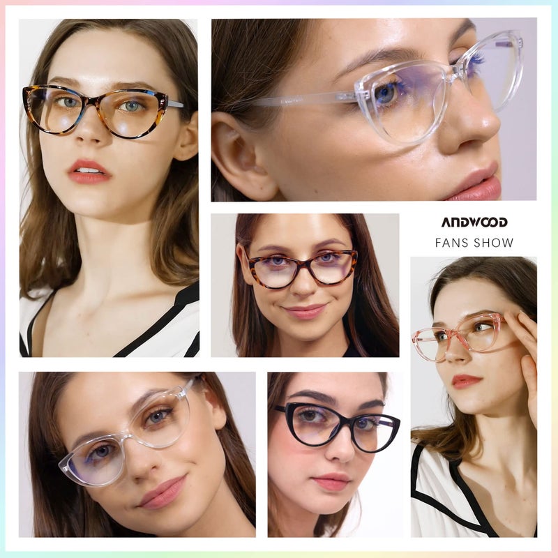 ANDWOOD Blue Light Blocking Glasses Women Bluelight Blocker Computer Cateye Clear Cat Eye Eyeglasses Frame Crystal - Image 5