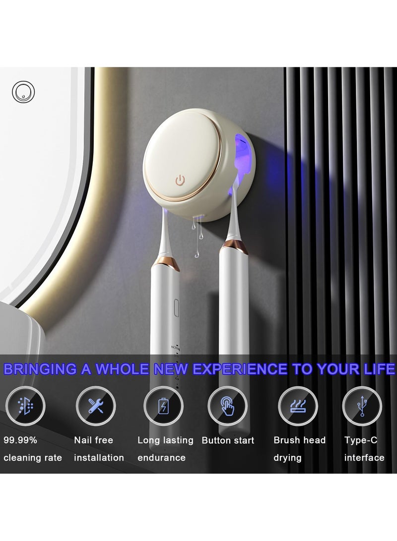 Toothbrush Holders for Bathrooms,Rechargeable Travel Toothbrush Holder,Home Wall Mounted Toothbrush Organizer with 2 Brush Slots, Smart Drying Toothbrush Cleaner (White) - Image 2