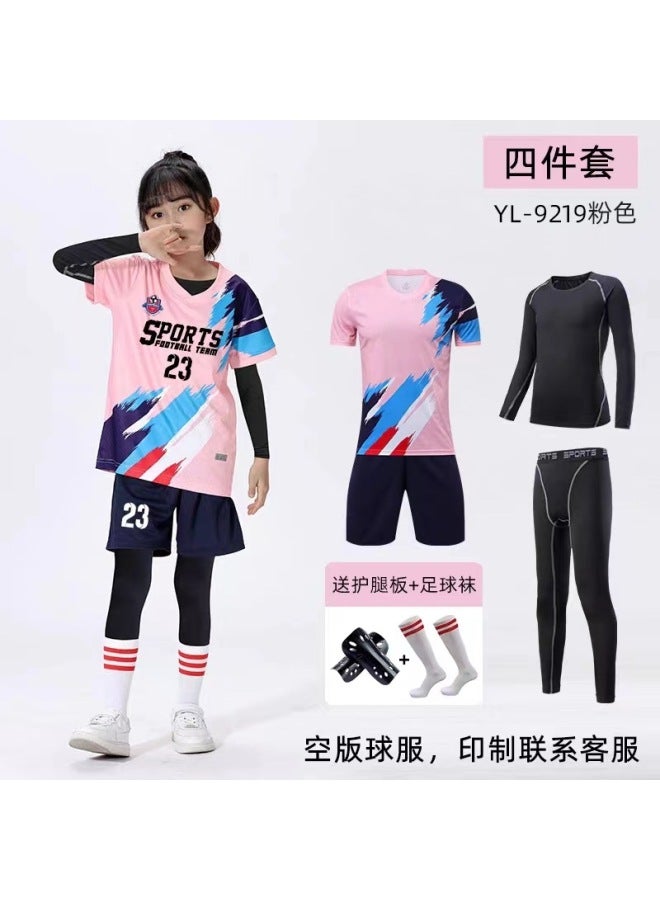 Children's Football Suit Four-piece Autumn And Winter Boys And Girls Rope Skipping Sports Primary And Secondary School Students Training Camp Short-sleeved Football Suit