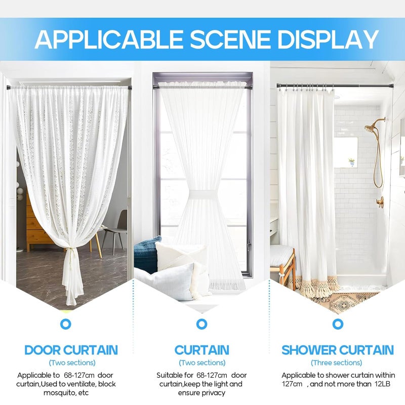 ZipGlo Tension Curtain Rod Black Tension Rod 28 To 48 Inch Spring Curtain Rods Non Slip Tension Rods 1pcs For Windows No Drilling Adjustable Tension Rods of Curtains Window Closet Kitchen Wardrobe - Image 2