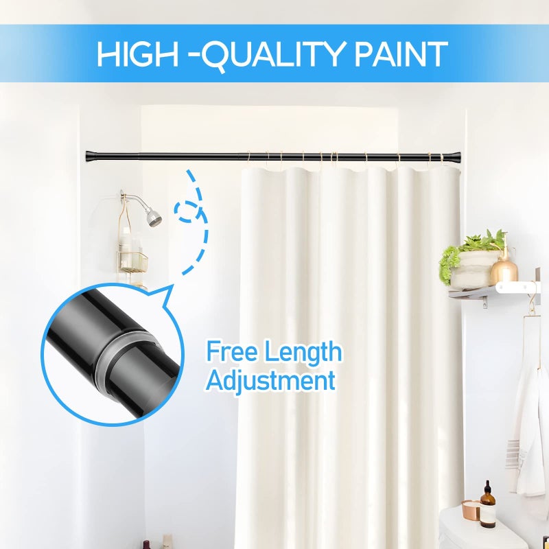 ZipGlo Tension Curtain Rod Black Tension Rod 28 To 48 Inch Spring Curtain Rods Non Slip Tension Rods 1pcs For Windows No Drilling Adjustable Tension Rods of Curtains Window Closet Kitchen Wardrobe - Image 4