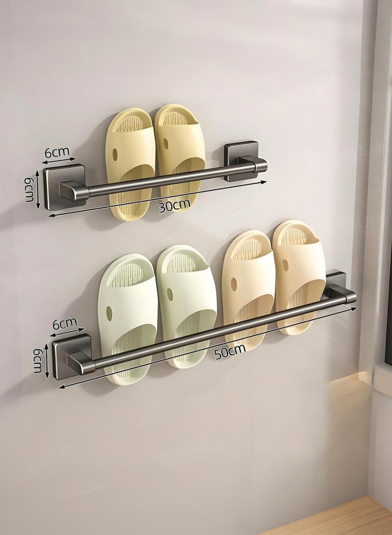 XiuWoo 2-Pack Slipper Rod, 30 Cm With 50 Cm Slipper Rack For Bathroom, Sticky Bathroom Slipper Rod Slipper Shoe Rack Wall-Mounted Slipper Rack For Bathroom Wall, Bathroom Accessories - Image 2