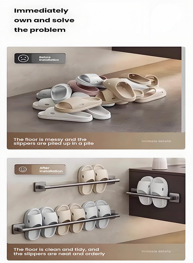 XiuWoo 2-Pack Slipper Rod, 30 Cm With 50 Cm Slipper Rack For Bathroom, Sticky Bathroom Slipper Rod Slipper Shoe Rack Wall-Mounted Slipper Rack For Bathroom Wall, Bathroom Accessories - Image 3