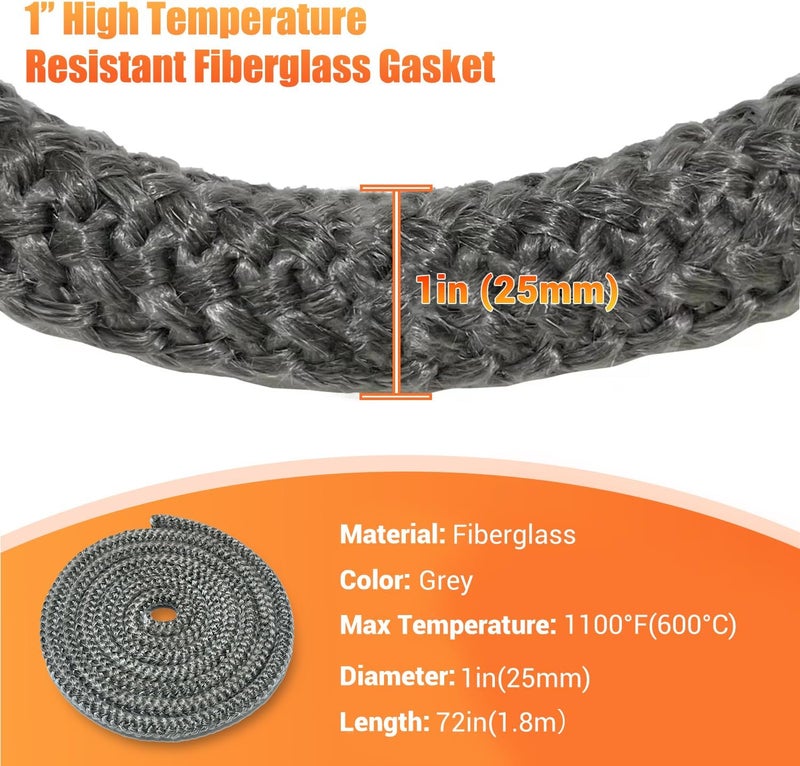 Protalwell Wood Stove Gasket, (1" Diameter) Wood Stove Door Gasket, Heat Resistance Fiberglass Rope, Grey Color, 72 Inches Long - Image 2
