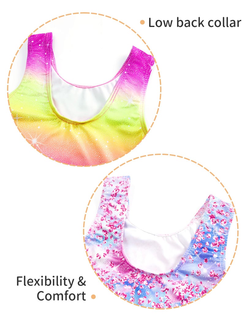 Nokecina Girls Leotards for Gymnastics Size 6-7 Years Old Rainbow Stripes Diamond Unitards 2 Pack Sparkly Tumbling Bodusuits - Image 4