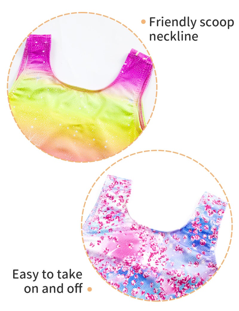 Nokecina Girls Leotards for Gymnastics Size 6-7 Years Old Rainbow Stripes Diamond Unitards 2 Pack Sparkly Tumbling Bodusuits - Image 3
