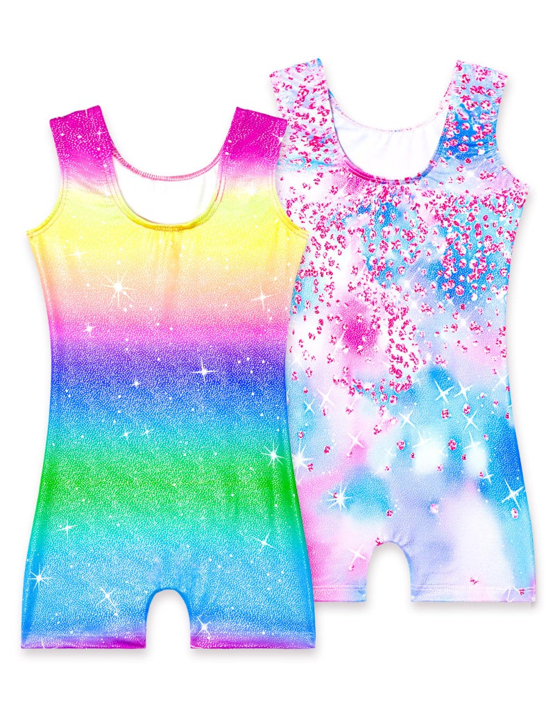 Nokecina Girls Leotards for Gymnastics Size 6-7 Years Old Rainbow Stripes Diamond Unitards 2 Pack Sparkly Tumbling Bodusuits - Image 2