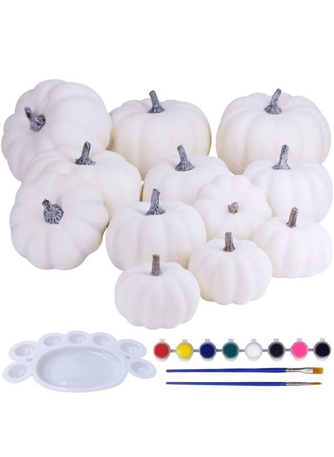 Winlyn - 12 Sets Diy Fall Pumpkin Painting Kits Assorted White Foam Pumpkins Craft Pumpkins To Paint For Kids Classroom Activity Art Projects Halloween Thanksgiving Fall Gifts Party Favors Holiday Décor - Image 1