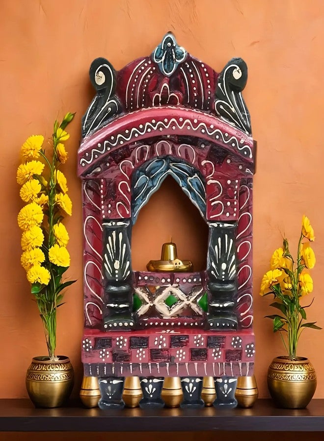 Medieval Arts Wood Mina Hand Painted Abstract Decorative Wall Hanging Jharokha Showpiece (10 inch, Multicolour) - Image 1