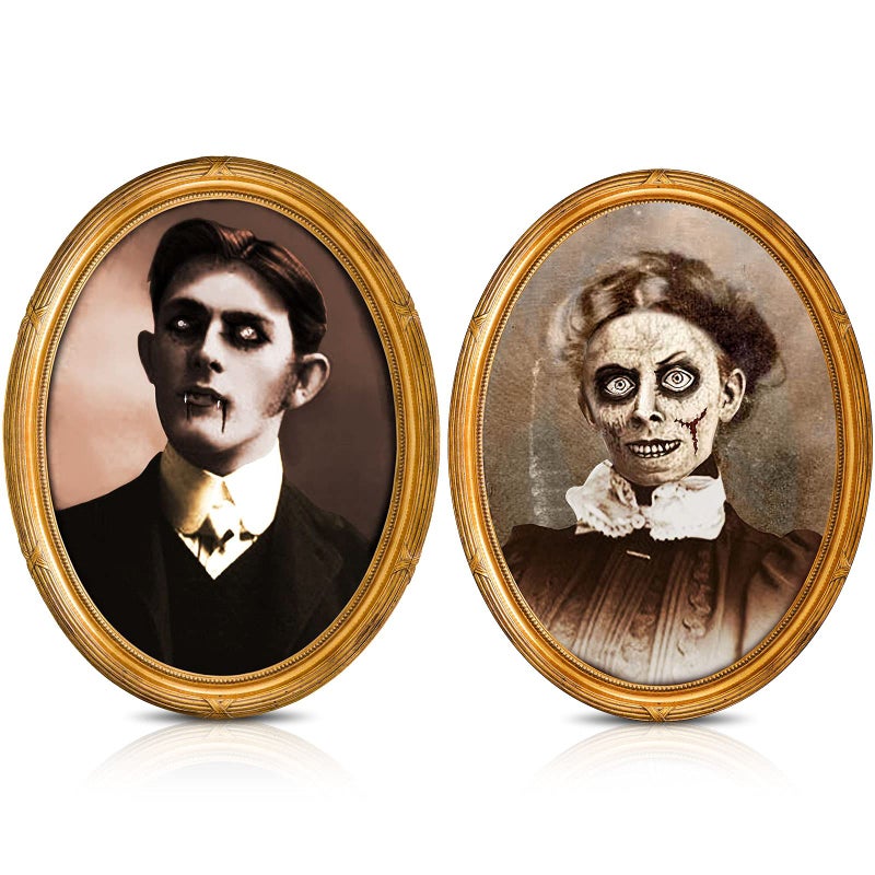 BBTO Halloween Decorations 3D Changing Face Horror Pictures Moving Portrait Haunted Pictures Gothic Mansion Portraits Tabletop Picture Frame Scary Wall Decoration for Halloween Party House Regular2 PCS