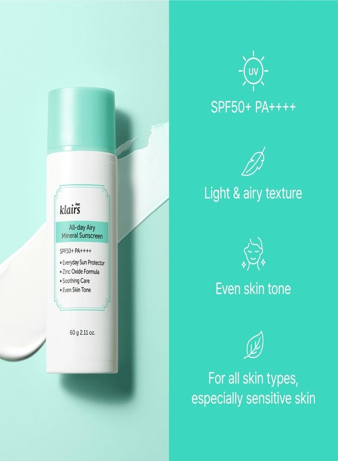 DearKlairs All-Day Airy Mineral Sunscreen SPF50+ PA++++ (10g) | Korean Mineral Sunscreen with Zinc Oxide & Niacinamide | Natural Tone Up, Broad Spectrum UV Protection, Sebum & Oil Control - Image 2