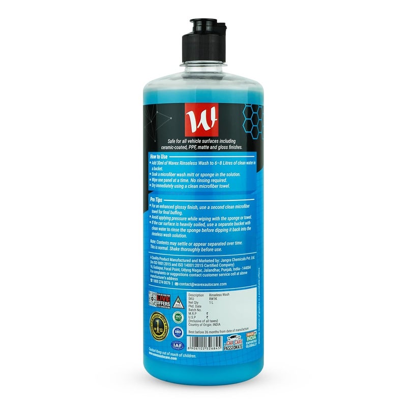 Wavex Rinseless Wash RTU Combo with Washing Sponge | Eco-Friendly Car Wash Without Hose or Running Water | Quick & Safe Cleaning Solution for Cars & Bikes | Streak-Free, Glossy Finish | 1000ml - Image 3