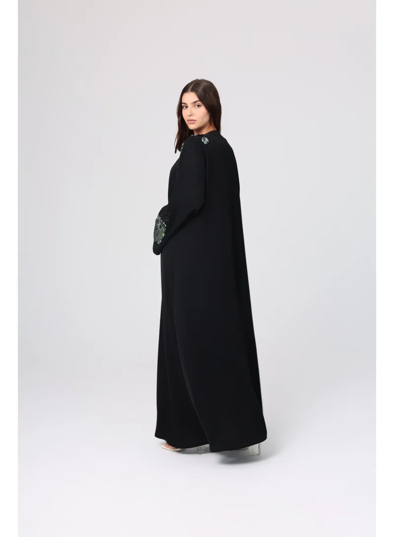 IKKXA Beaded Green Floral Embroidery Abaya ABY1124