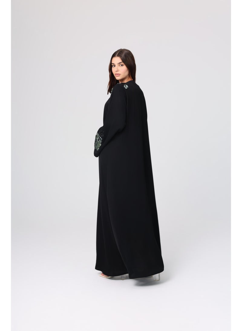 IKKXA Beaded Green Floral Embroidery Abaya ABY1124 - Image 3