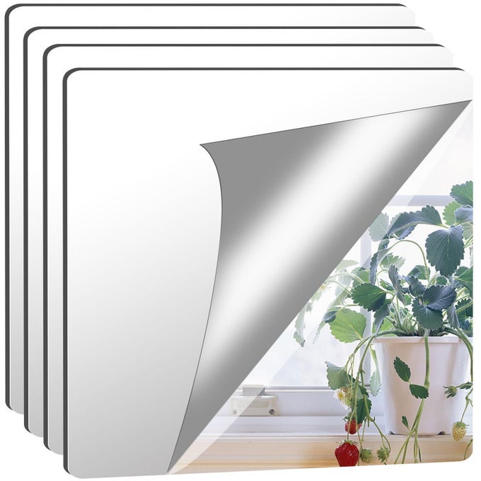 4 PACK SELF ADHESIVE ACRYLIC MIRROR 12X 12 INCH MIRROR TILESFLEXIBLE PLASTIC MIRRORS SHEETS WALL STICKERS2MM THICK MIRRORSFRAMELESS SMALL MIRROR