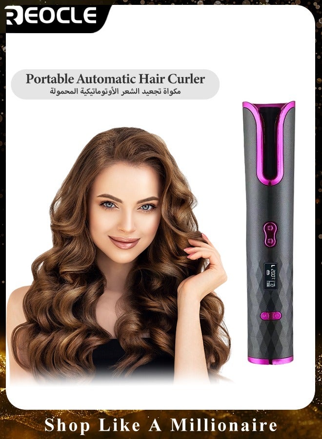 ريوكل أداة تجعيد الشعر الأوتوماتيكية، محمولة، قابلة لإعادة الشحن عبر USB، مصفف شعر كسولة مع إعدادات متعددة لدرجة الحرارة، رمادي - Image 1