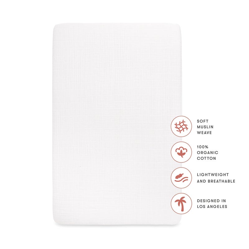 بيبيليتو 100% Organic Cotton Crib Sheet, GOTS-Certified, Fitted 360°, Ultra-Soft and Breathable Muslin - Plain White - Image 2