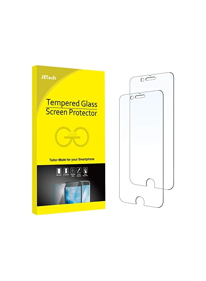 جي تيك واقي شاشة JETech لهاتف iPhone 8 Plus وiPhone 7 Plus، مقاس 5.5 بوصة، صديق للحافظة، طبقة من الزجاج المقوى، عبوتان - Image 1