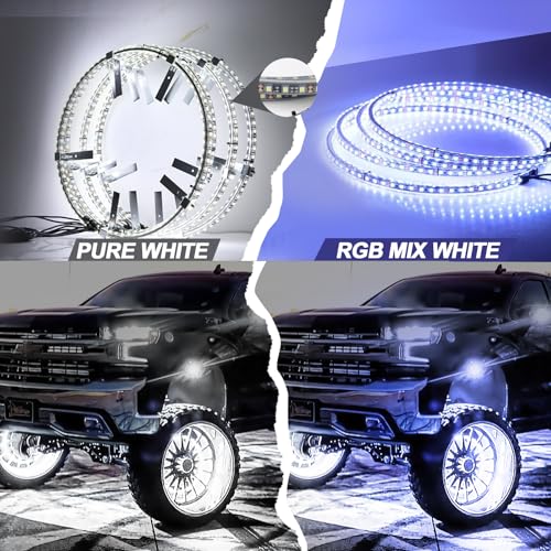 Tavaray 4PCS 14" Super Bright Double Row Pure White Wheel Lights, Remote Control with Flashing Modes, IP67 Waterproof, 6500K LED Wheel Ring Lights for Trucks Cars SUV Pickup Vehicles Offroad - Image 3