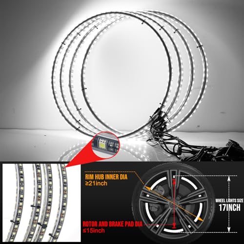 Tavaray 4PCS 14" Super Bright Double Row Pure White Wheel Lights, Remote Control with Flashing Modes, IP67 Waterproof, 6500K LED Wheel Ring Lights for Trucks Cars SUV Pickup Vehicles Offroad - Image 5