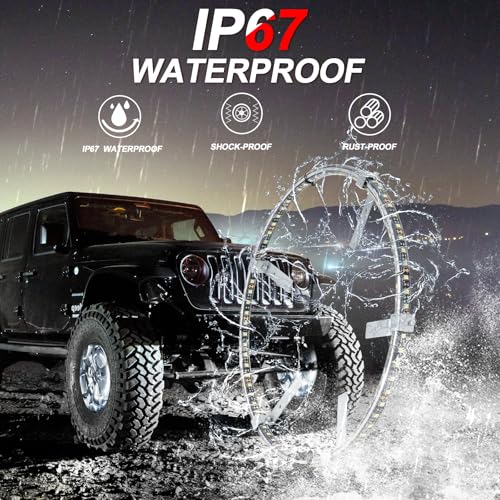 Tavaray 4PCS 14" Super Bright Double Row Pure White Wheel Lights, Remote Control with Flashing Modes, IP67 Waterproof, 6500K LED Wheel Ring Lights for Trucks Cars SUV Pickup Vehicles Offroad - Image 4