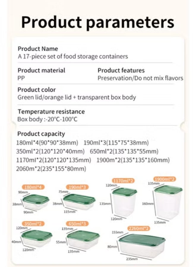 WOLFATION FOR YOU 17Pcs All-Purpose Food Storage Container Set, Food-Safe PP Material, Microwave & Freezer Safe, Transparent Airtight Keep-Fresh Containers, Multiple Sizes - Image 4
