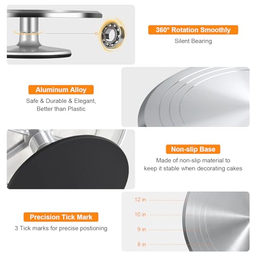 Uten 12 Inch Cake Turntable Cake Decorating Supplies Kit, 33 pcs Rotating Aluminium Cake Stand Set, Baking Tools with 20 Icing Tips, Bags, 3 Icing Smoother, Straight & Offset Spatula, Silicone Spatula - Image 5