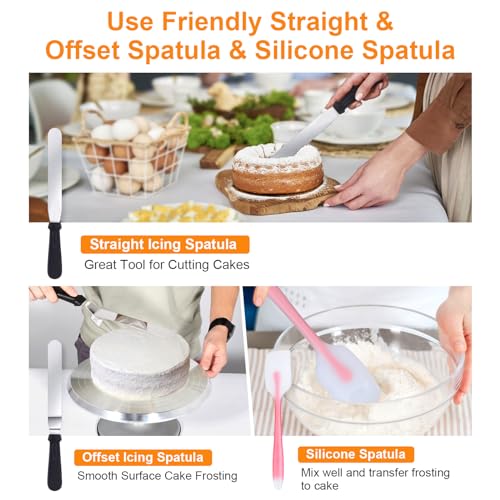 Uten 12 Inch Cake Turntable Cake Decorating Supplies Kit, 33 pcs Rotating Aluminium Cake Stand Set, Baking Tools with 20 Icing Tips, Bags, 3 Icing Smoother, Straight & Offset Spatula, Silicone Spatula - Image 3