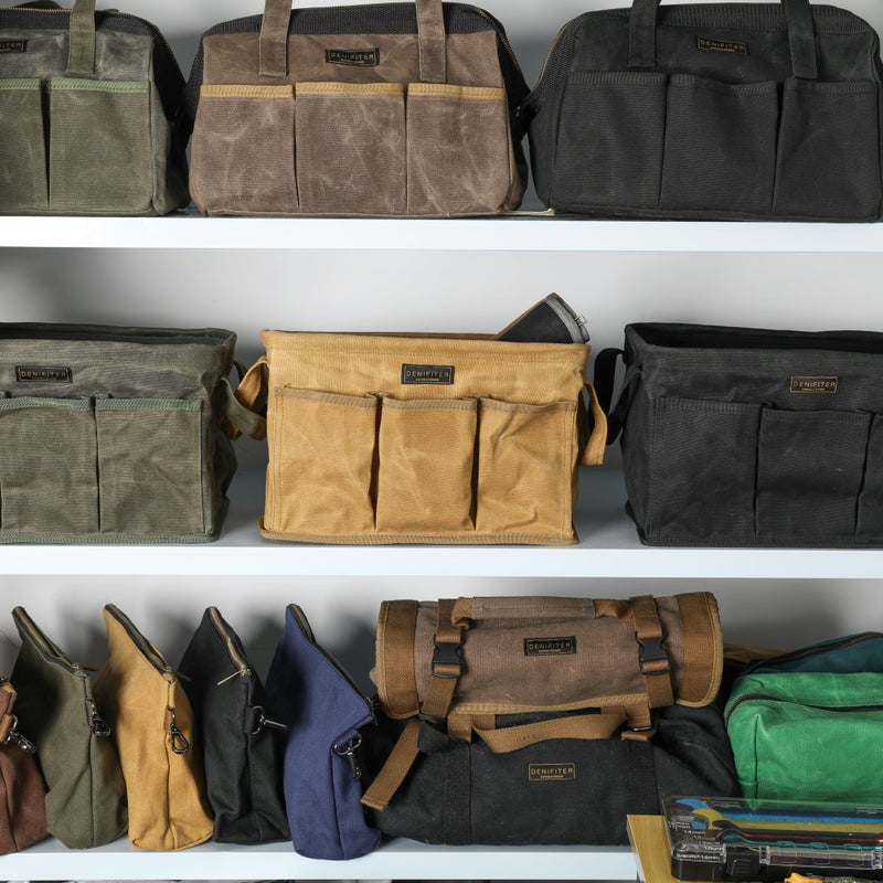 Denifiter 3-Pack Storage Tool Case Set, 13.8 x 7.8 x 7.8 Inches, Rectangular Waxed Canvas Fabric Collapsible Tool Bag with Handles for Tools,Wrench Set,Screwdrivers (Black) - Image 5