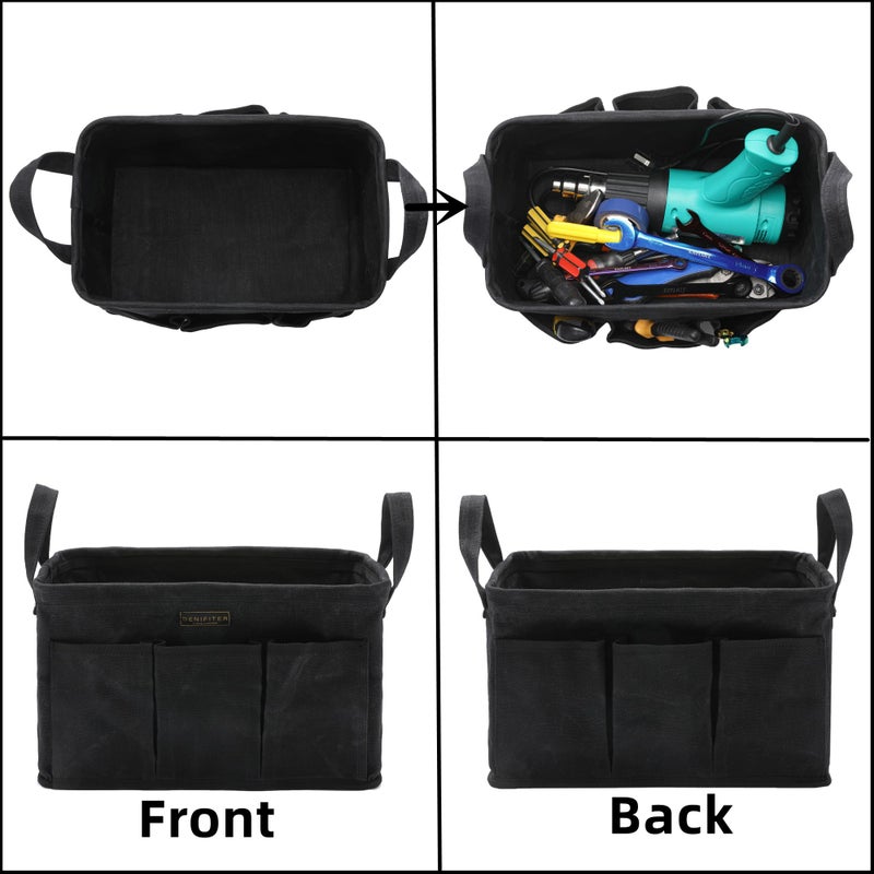 Denifiter 3-Pack Storage Tool Case Set, 13.8 x 7.8 x 7.8 Inches, Rectangular Waxed Canvas Fabric Collapsible Tool Bag with Handles for Tools,Wrench Set,Screwdrivers (Black) - Image 4