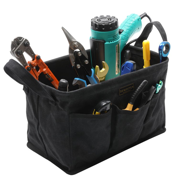 Denifiter 3-Pack Storage Tool Case Set, 13.8 x 7.8 x 7.8 Inches, Rectangular Waxed Canvas Fabric Collapsible Tool Bag with Handles for Tools,Wrench Set,Screwdrivers (Black) - Image 3