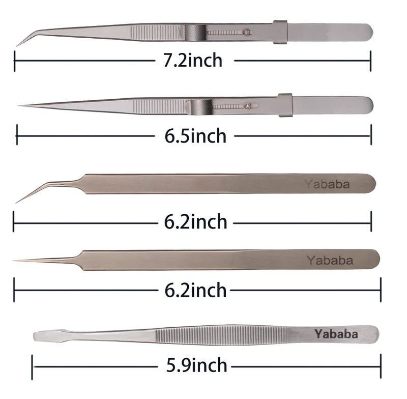 Yababa Tweezers, 5 Pcs Precision Tweezers Set, Anti-Static Stainless Steel Long Tweezers Kit for Electronics, Laboratory Work, Jewelry-Making, Craft, Soldering, Hobby, Watches, Car Machines Repair Etc - Image 5