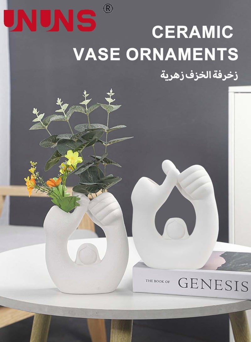 Nordic Matting Vase,Modern Ceramic Double Hole Vase For Centrepiece,Ceramic Vases For Home Decor,White