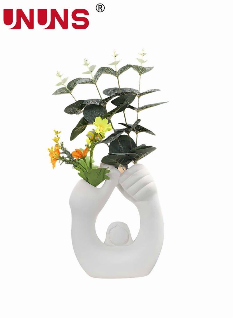 Nordic Matting Vase,Modern Ceramic Double Hole Vase For Centrepiece,Ceramic Vases For Home Decor,White